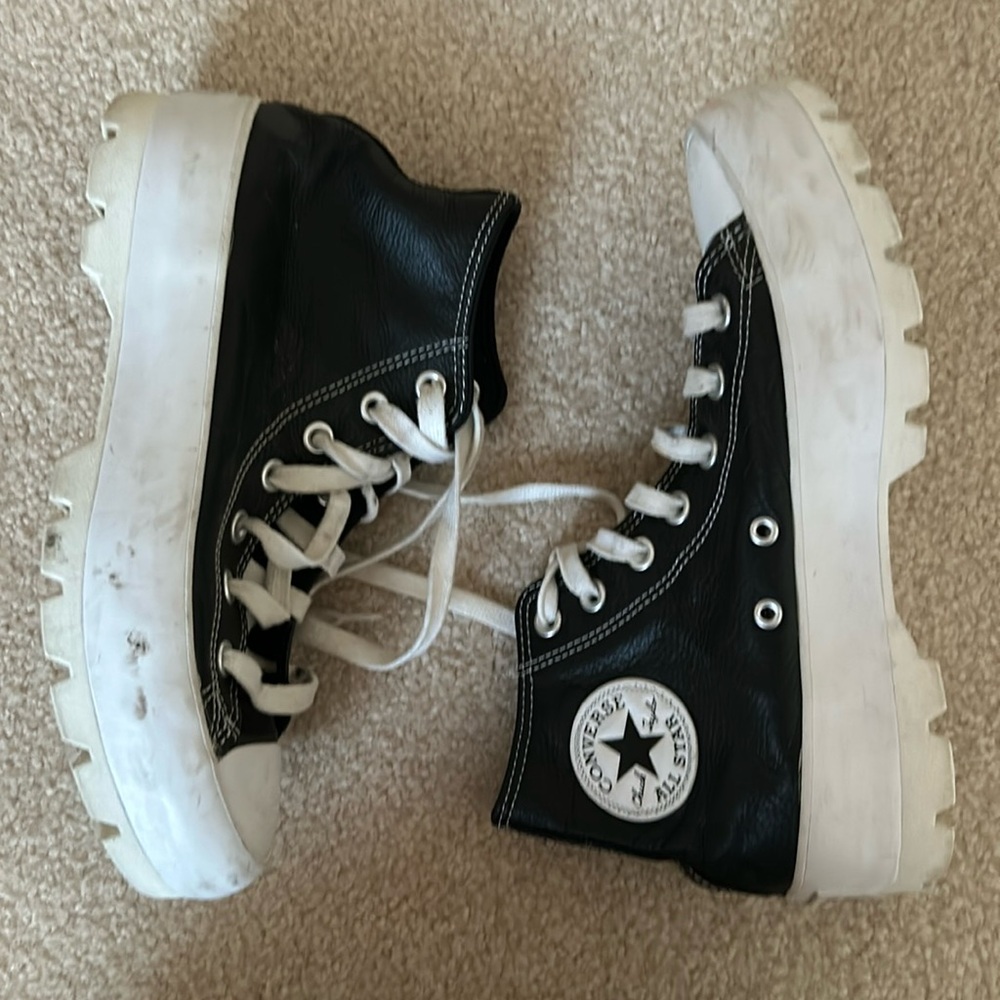 Converse black leather high top sneakers
